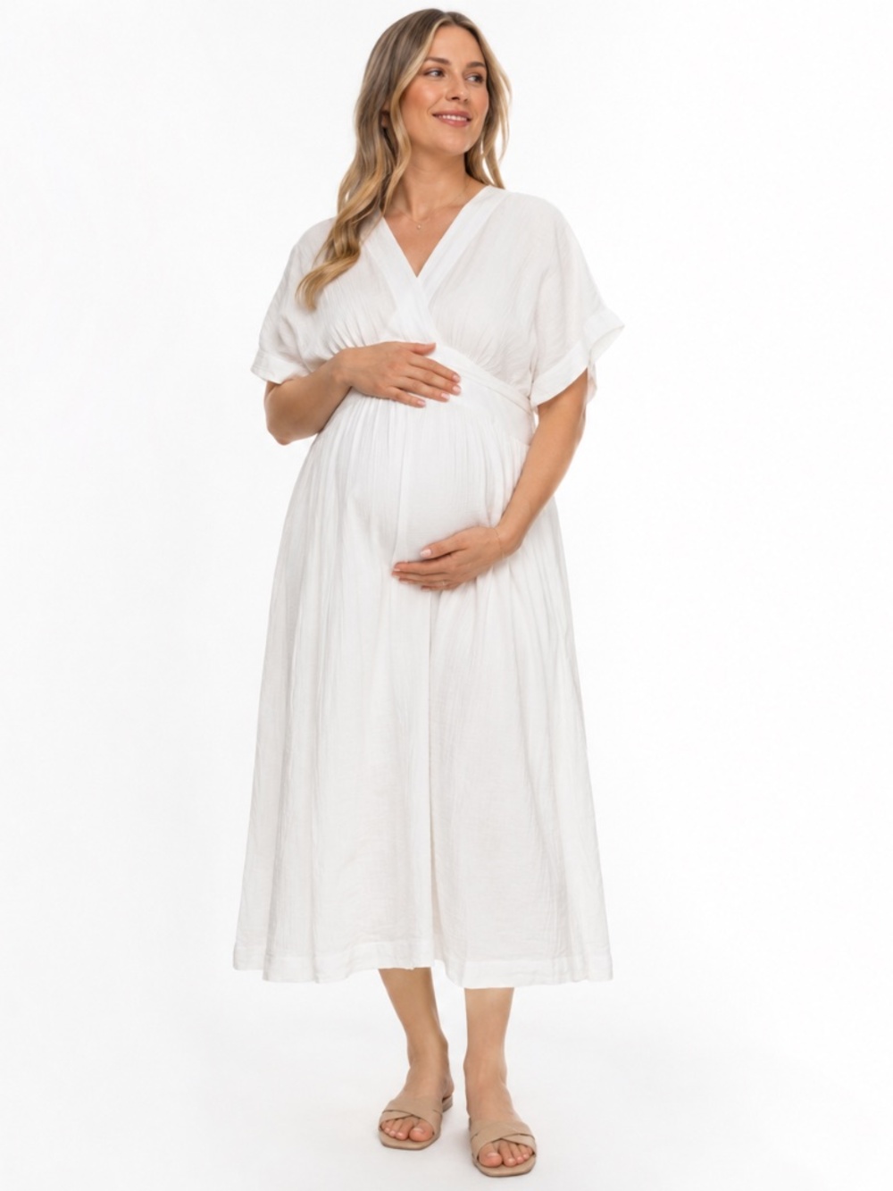 HATCH - White Cotton Maternity Midi Dress